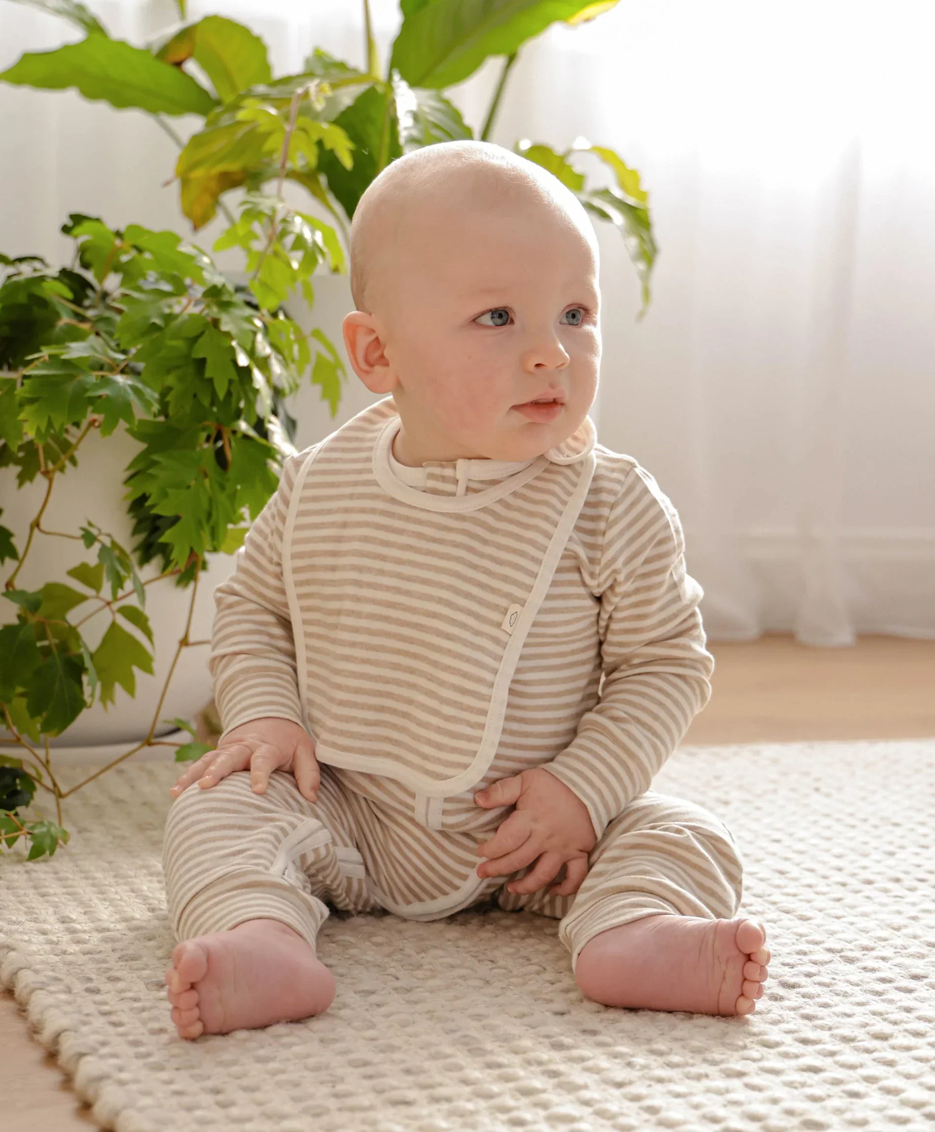 Organic Cotton Bib - Oat Stripes - Image 3