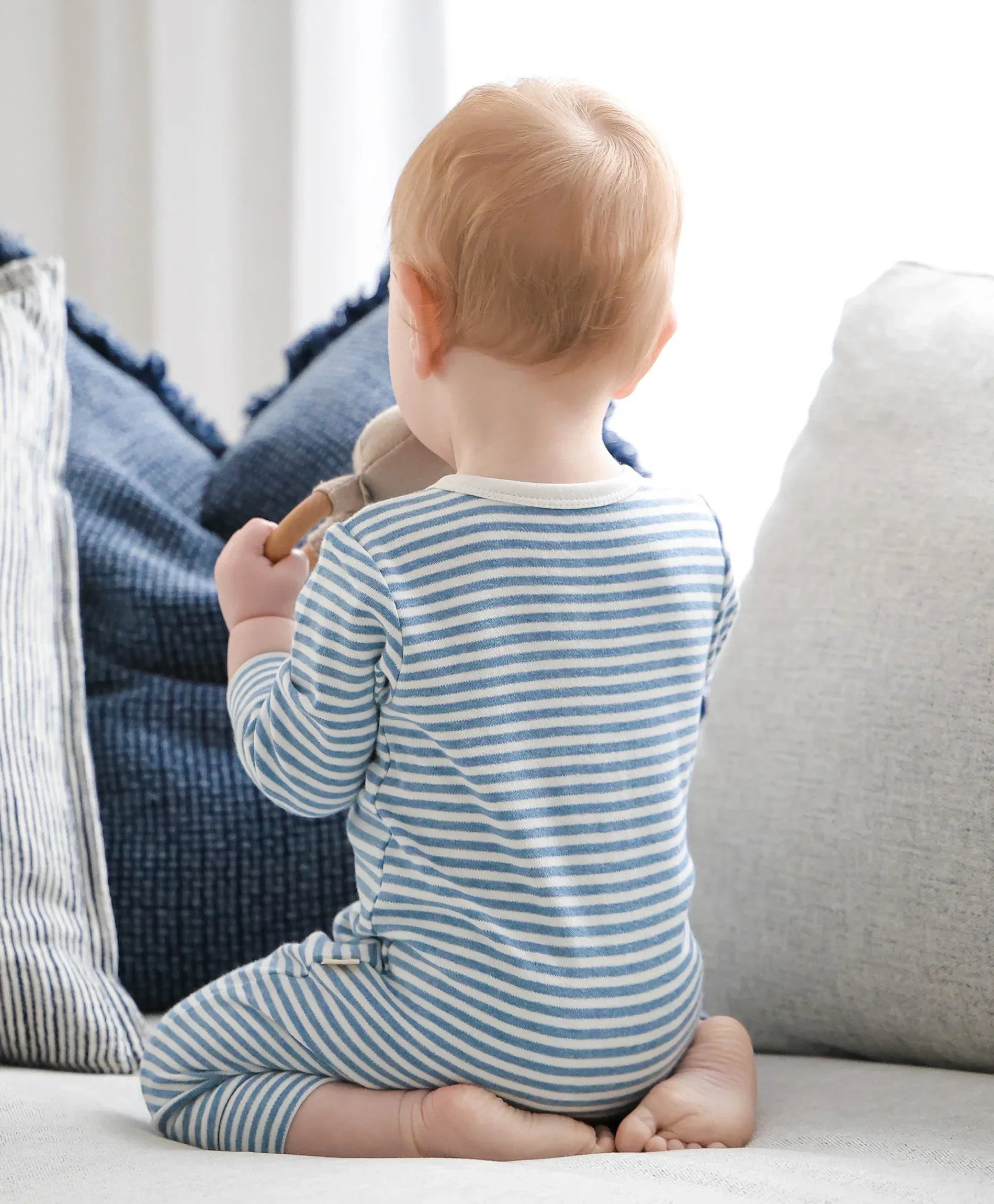 Organic Cotton Zip Growsuit - Blue Stripes - Image 3