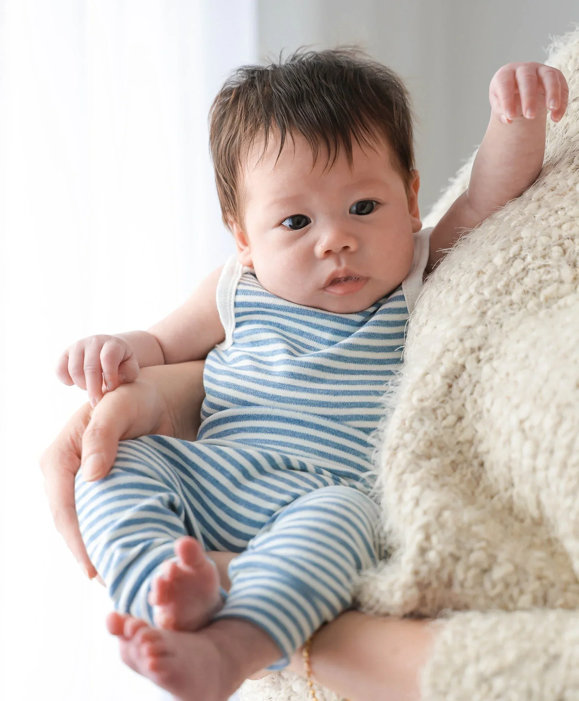 Organic Cotton Singlet Bodysuit - Blue Stripes - Image 3