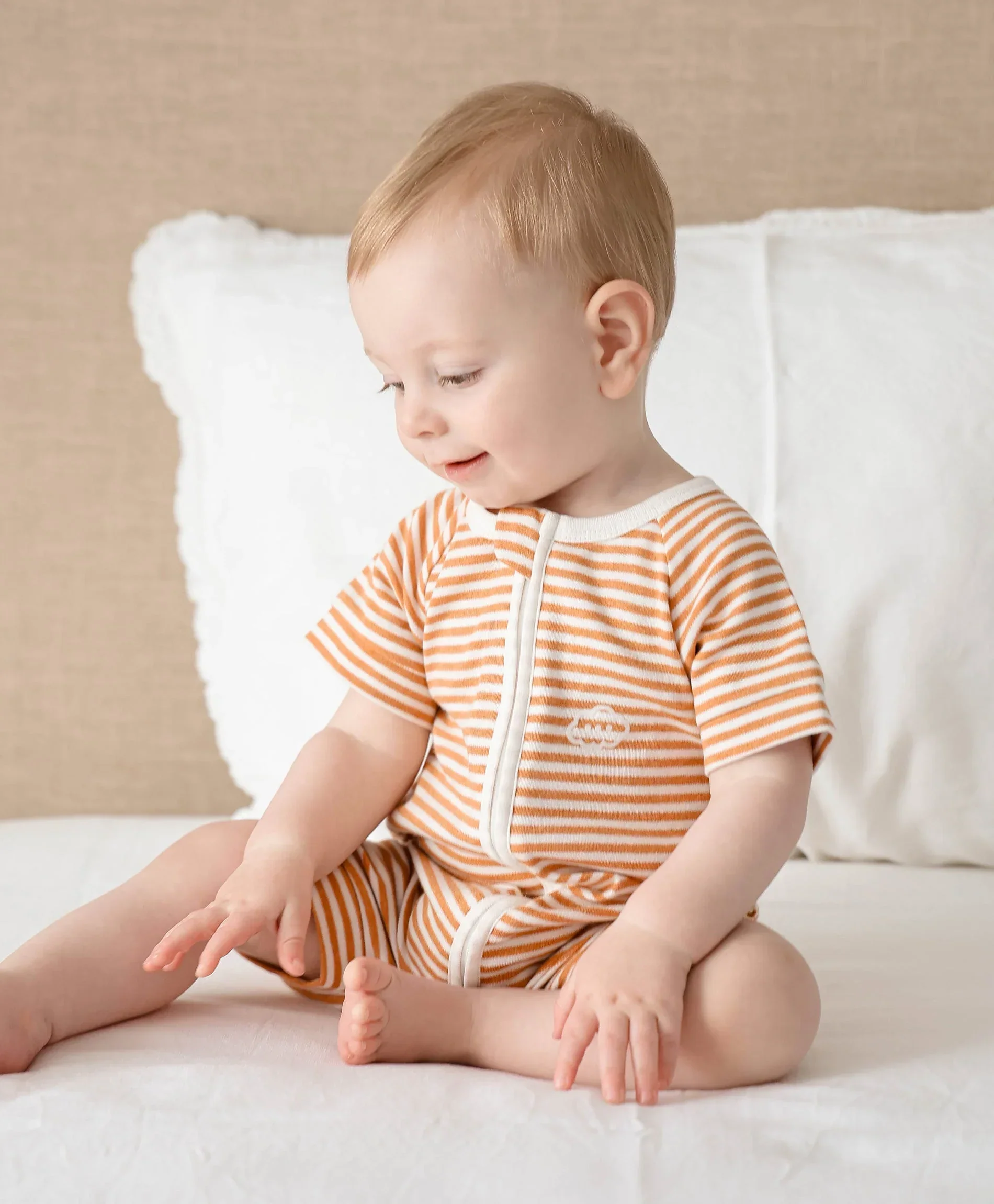 Organic Cotton Zip Romper - Caramel Stripes - Image 3