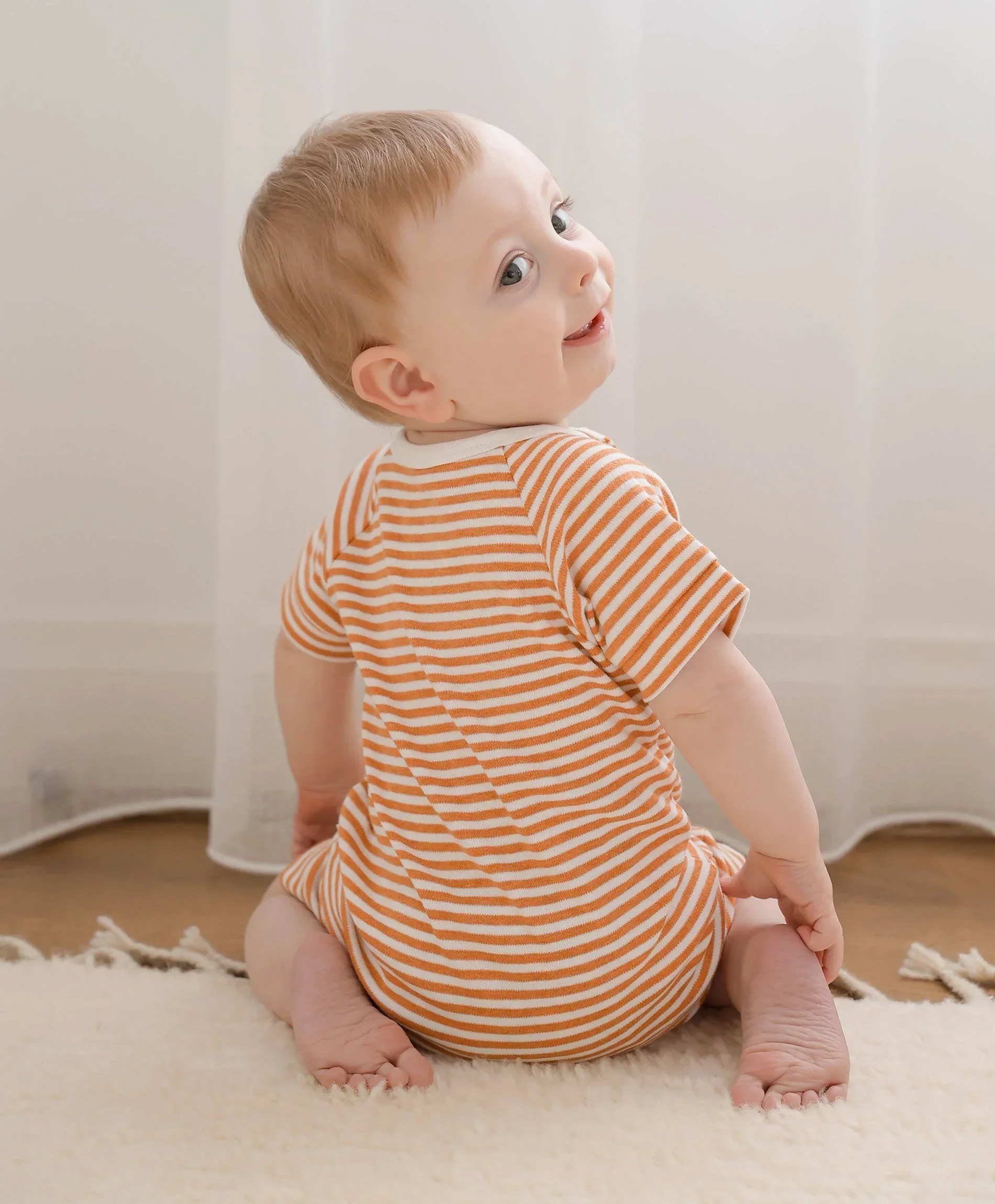 Organic Cotton Zip Romper - Caramel Stripes - Image 4