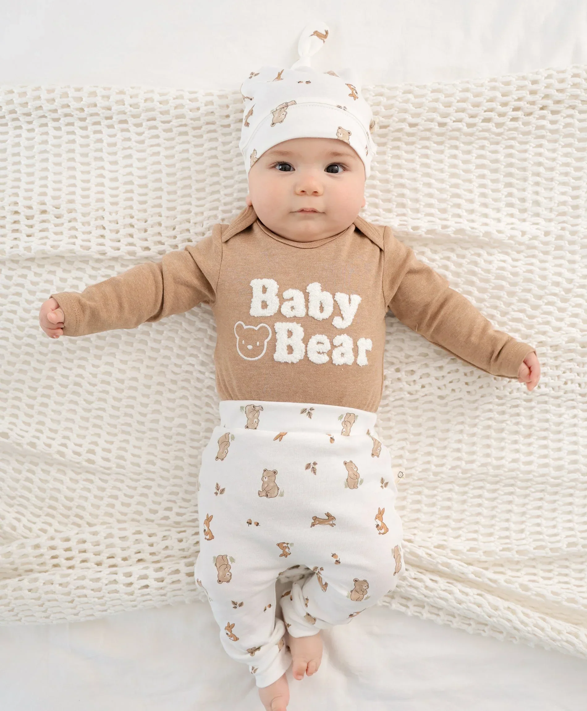 Organic Cotton Long Sleeve Bodysuit - Chenille Baby Bear - Image 3