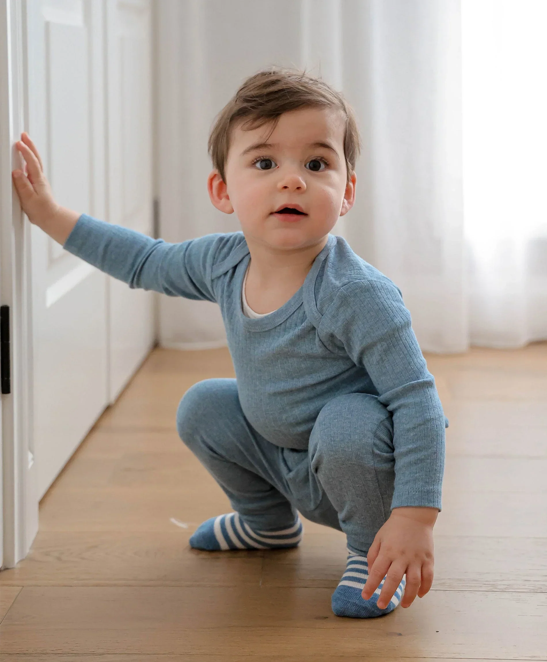 Organic Cotton Long Sleeve Bodysuit - Heather Blue - Image 3