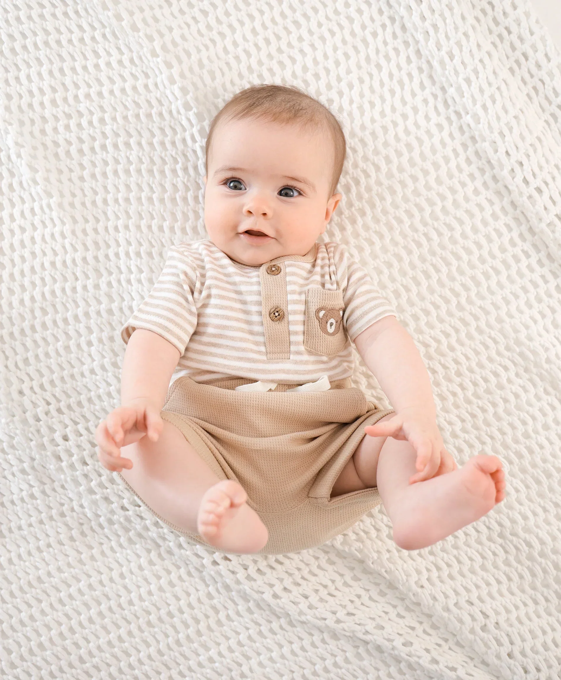 Organic Cotton Short Sleeve Bodysuit - Bear & Oat Stripes - Image 3