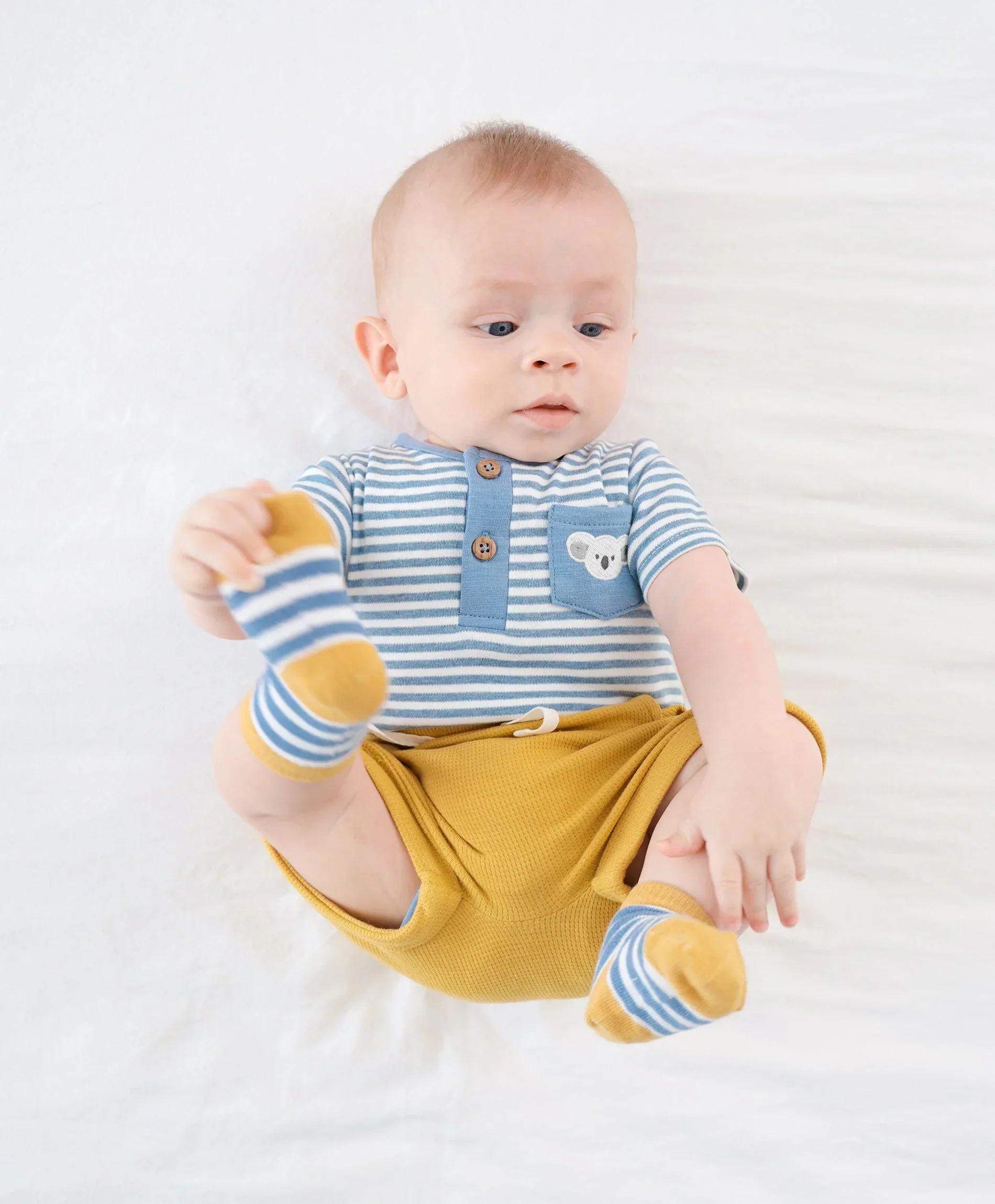 Organic Cotton Short Sleeve Bodysuit - Koala & Blue Stripes - Image 3