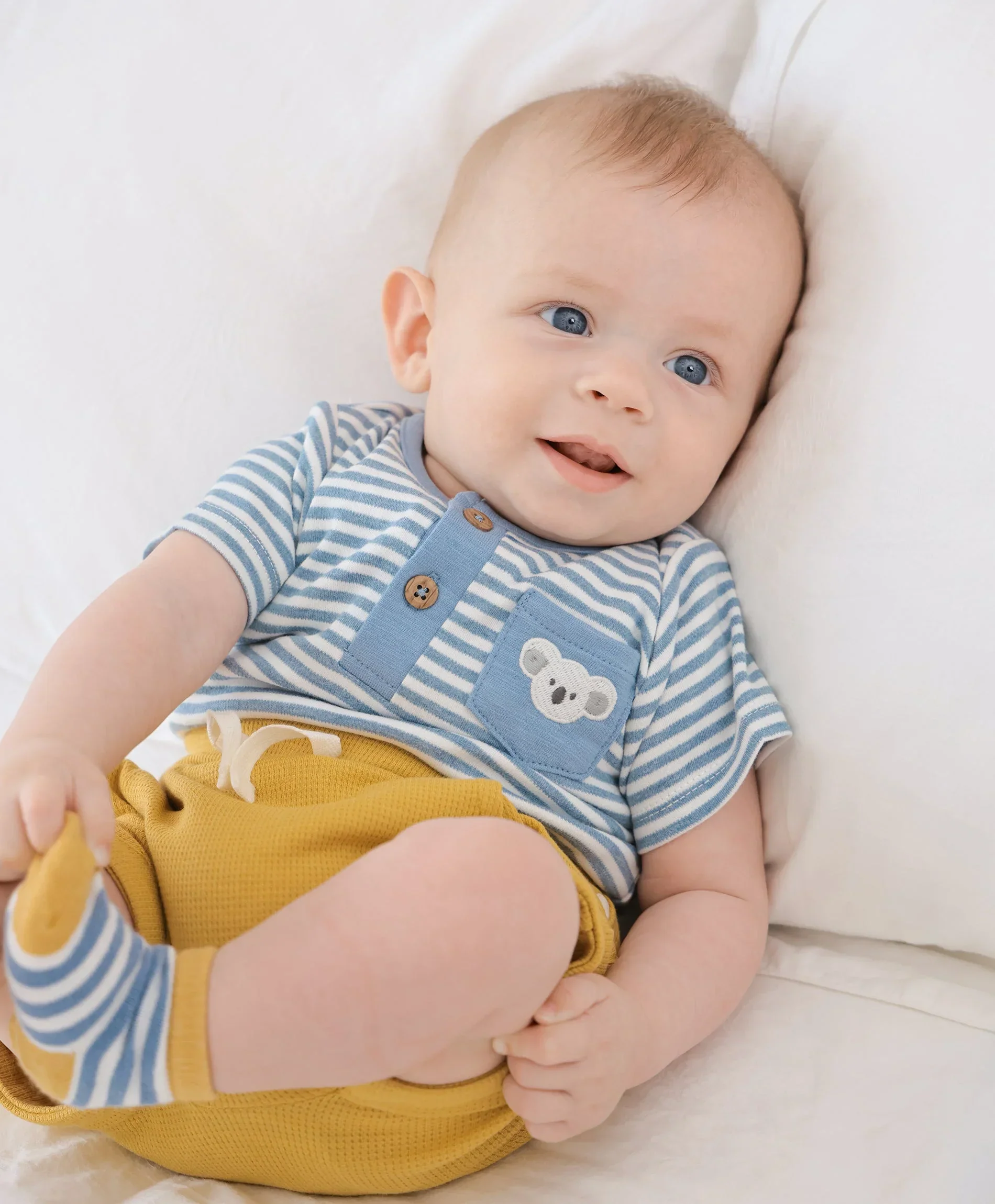 Organic Cotton Short Sleeve Bodysuit - Koala & Blue Stripes - Image 6