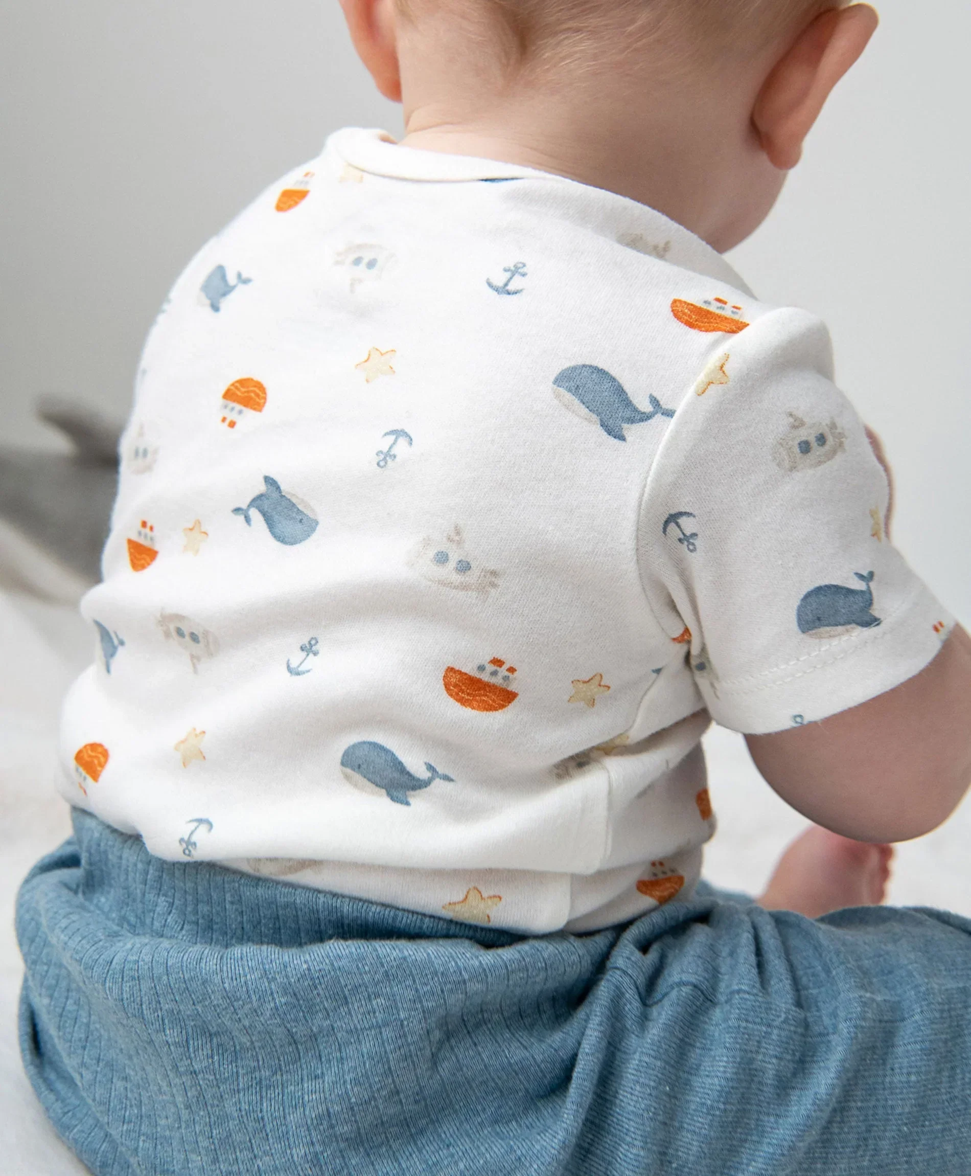Organic Cotton Baby Short Sleeve Bodysuit - Sea - Image 4