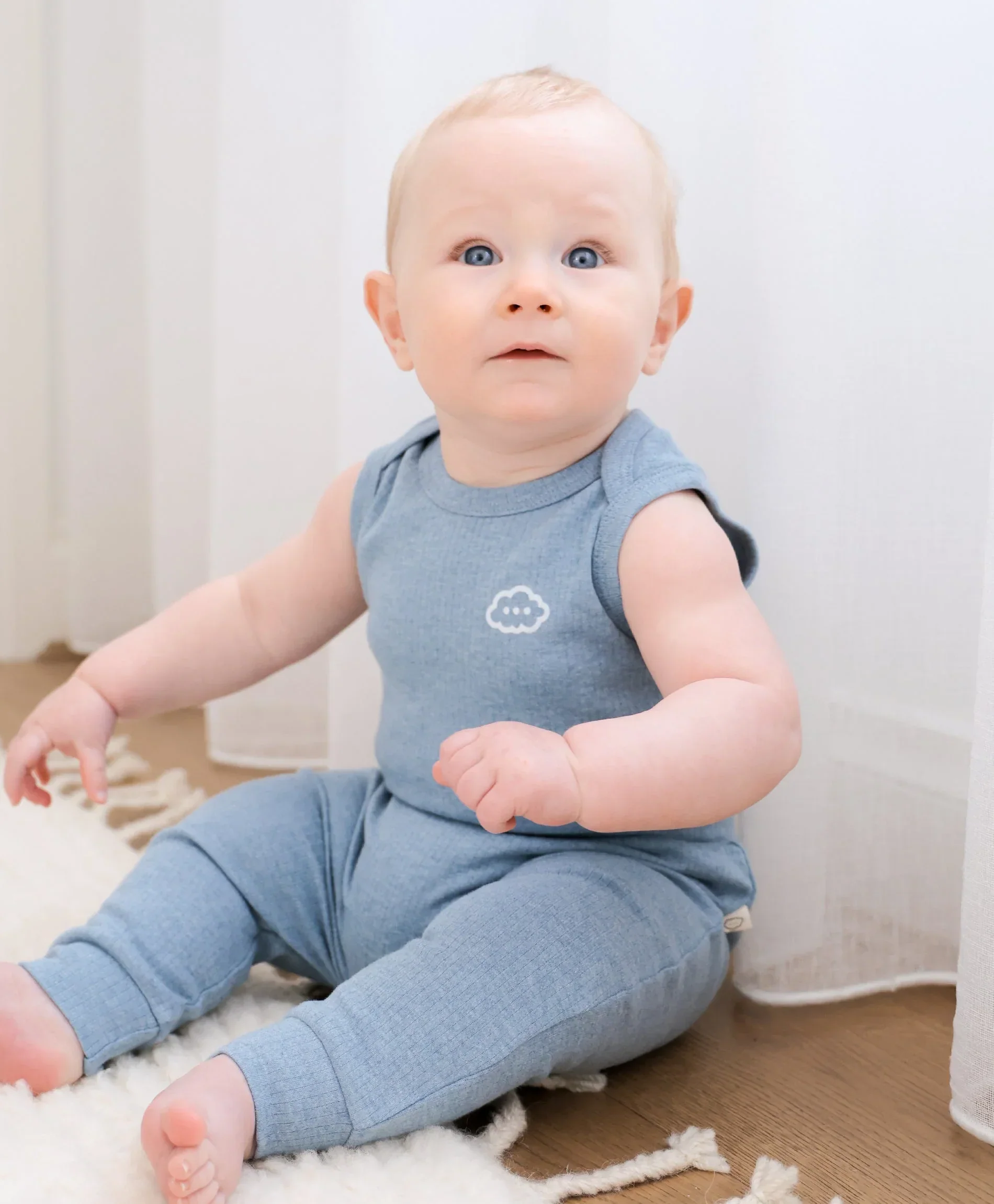 Organic Cotton Singlet Bodysuit - Heather Blue - Image 3