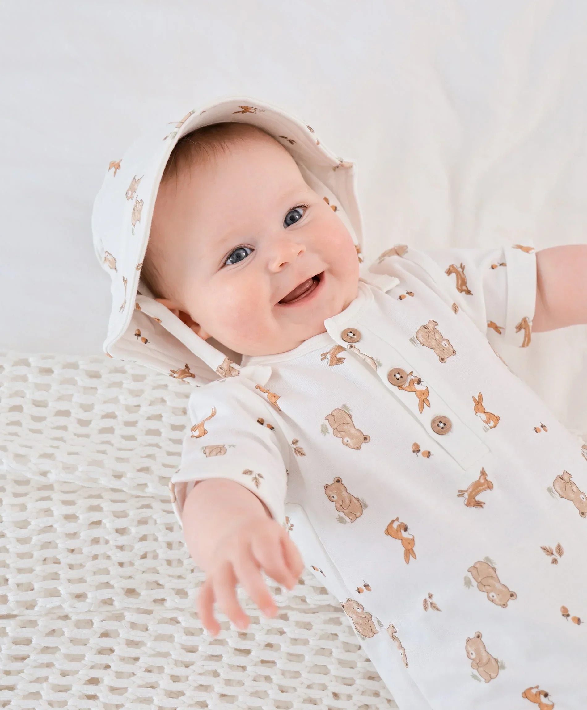 Organic Cotton Bucket Sun Hat - Bear & Bunny - Image 3