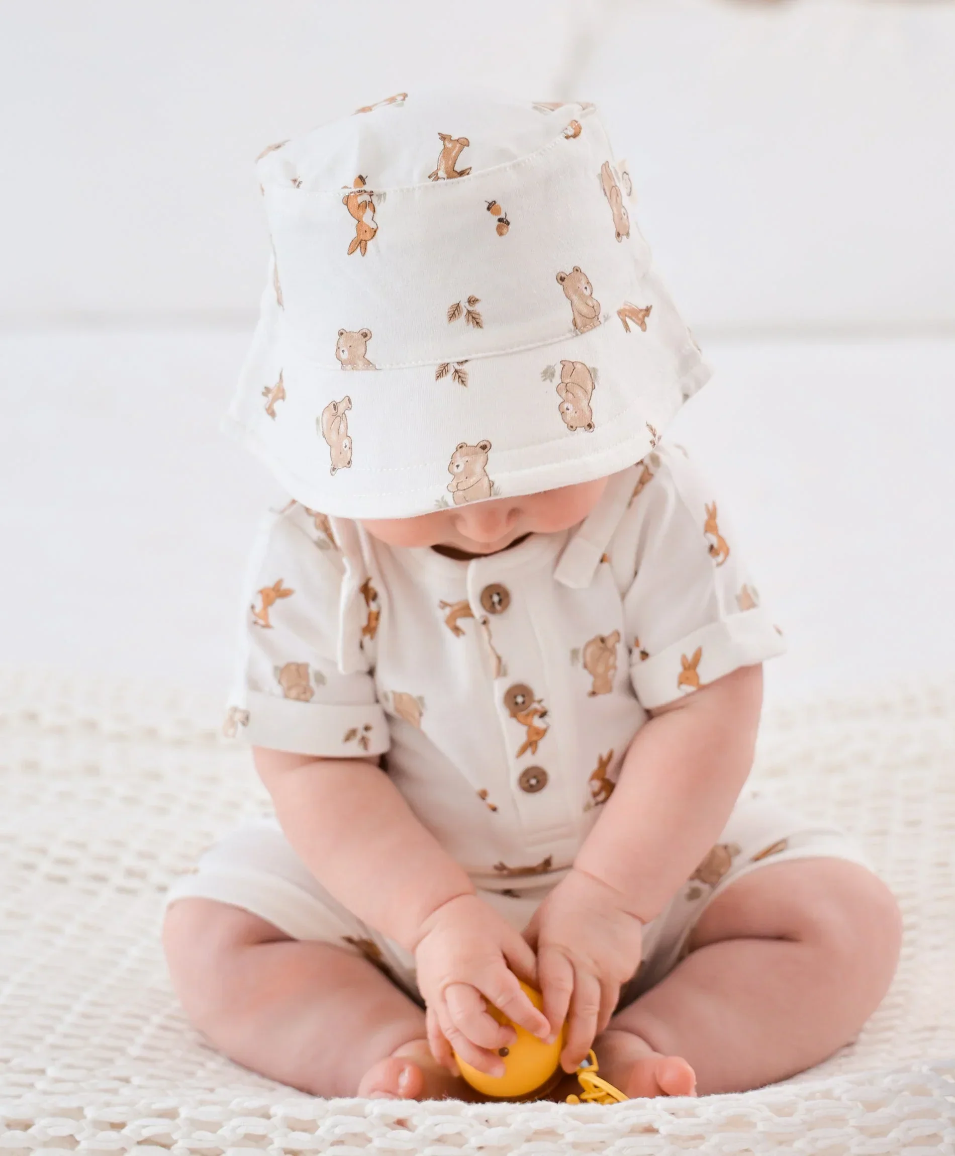 Organic Cotton Bucket Sun Hat - Bear & Bunny - Image 4
