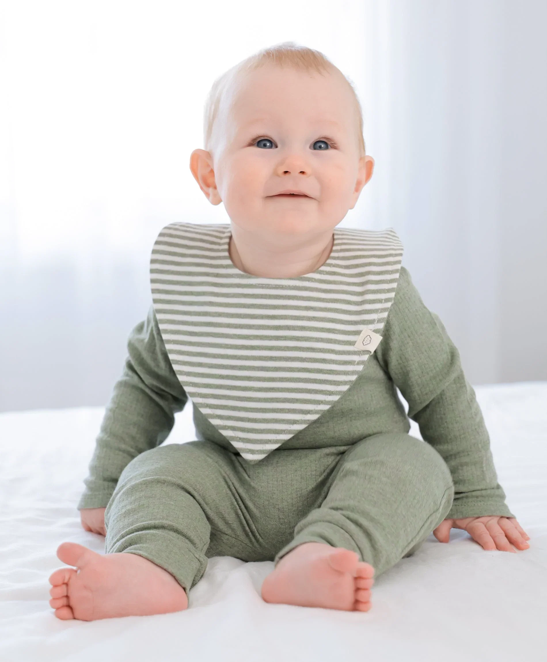 Organic Cotton Triangle Bib - Forest Green Stripes - Image 3