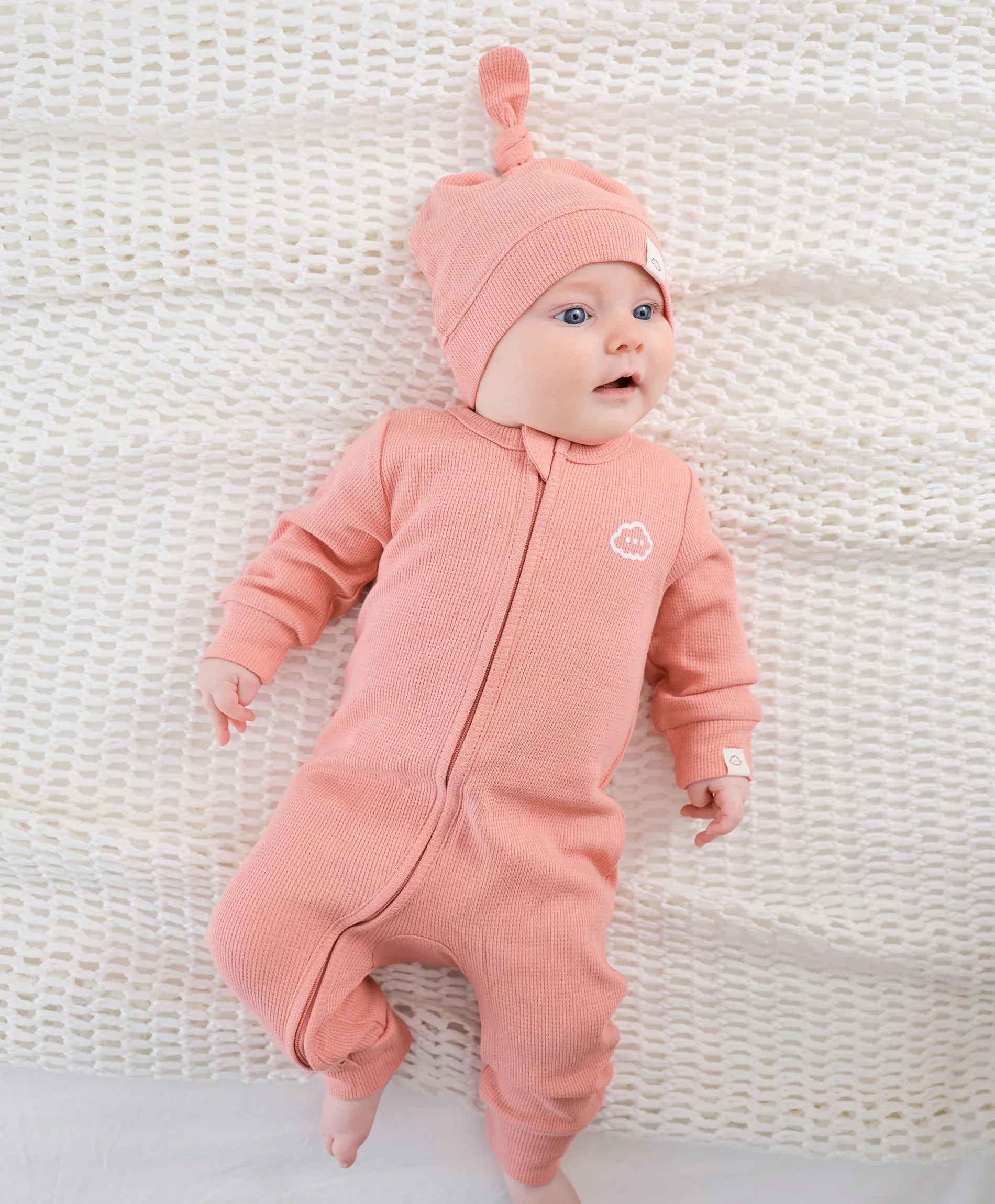 Organic Cotton Waffle Beanie - Blush Pink - Image 3