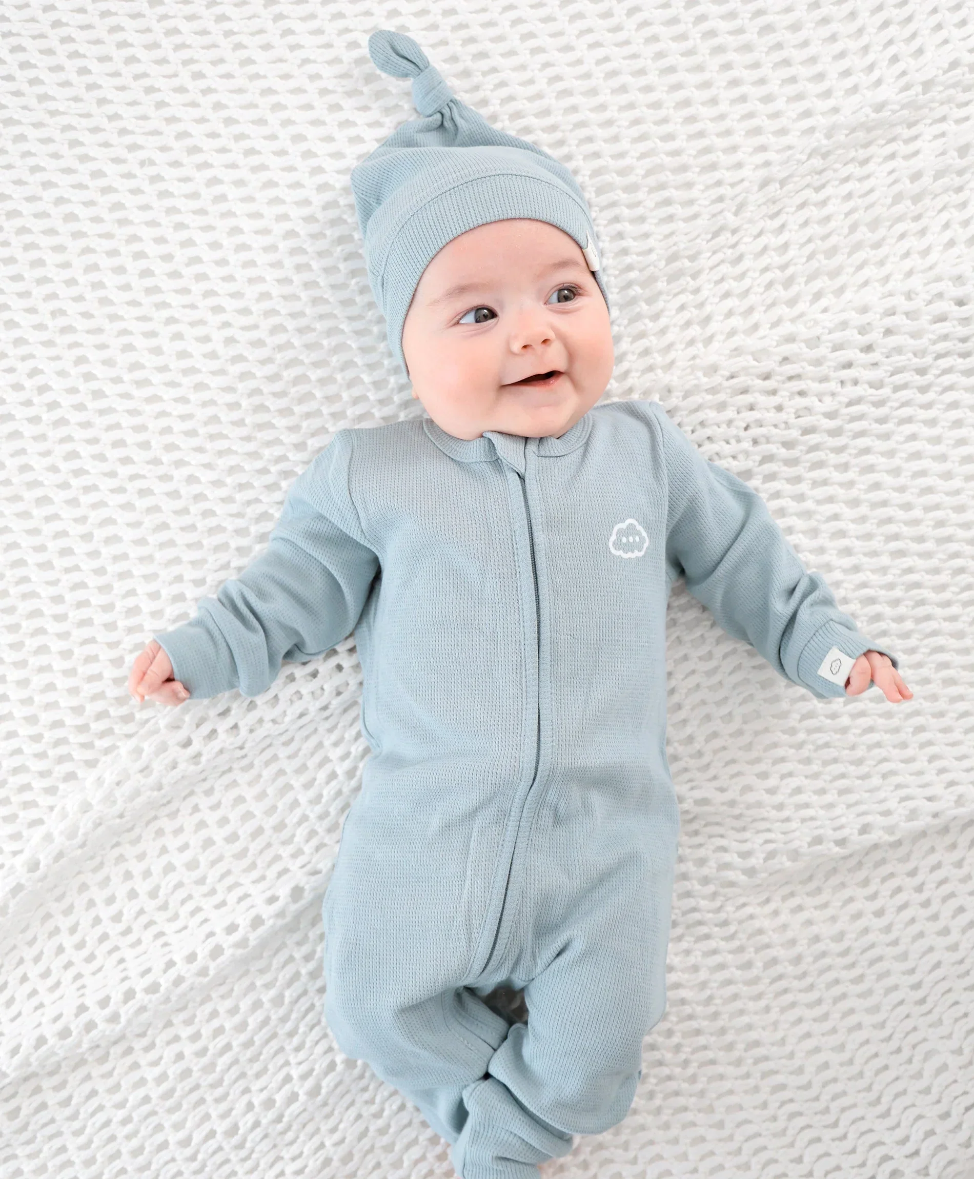 Organic Cotton Waffle Beanie - Dusk Blue - Image 4