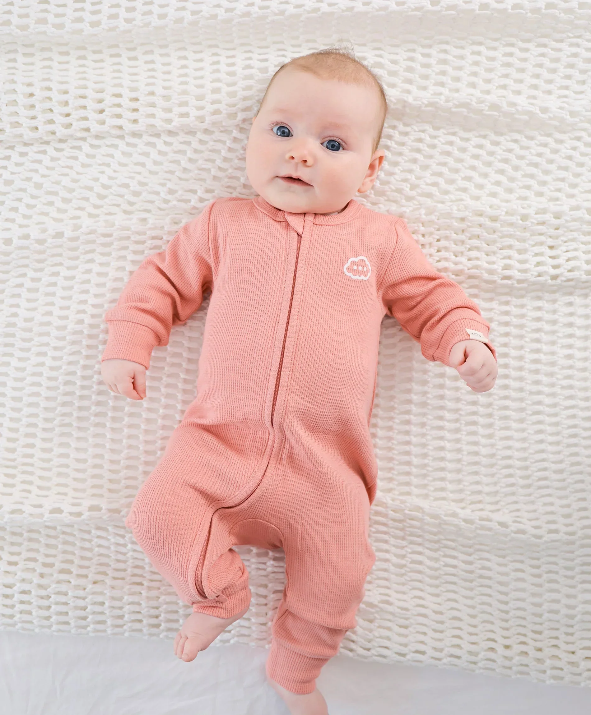 Organic Cotton Waffle Growsuit - Blush Pink - Image 4