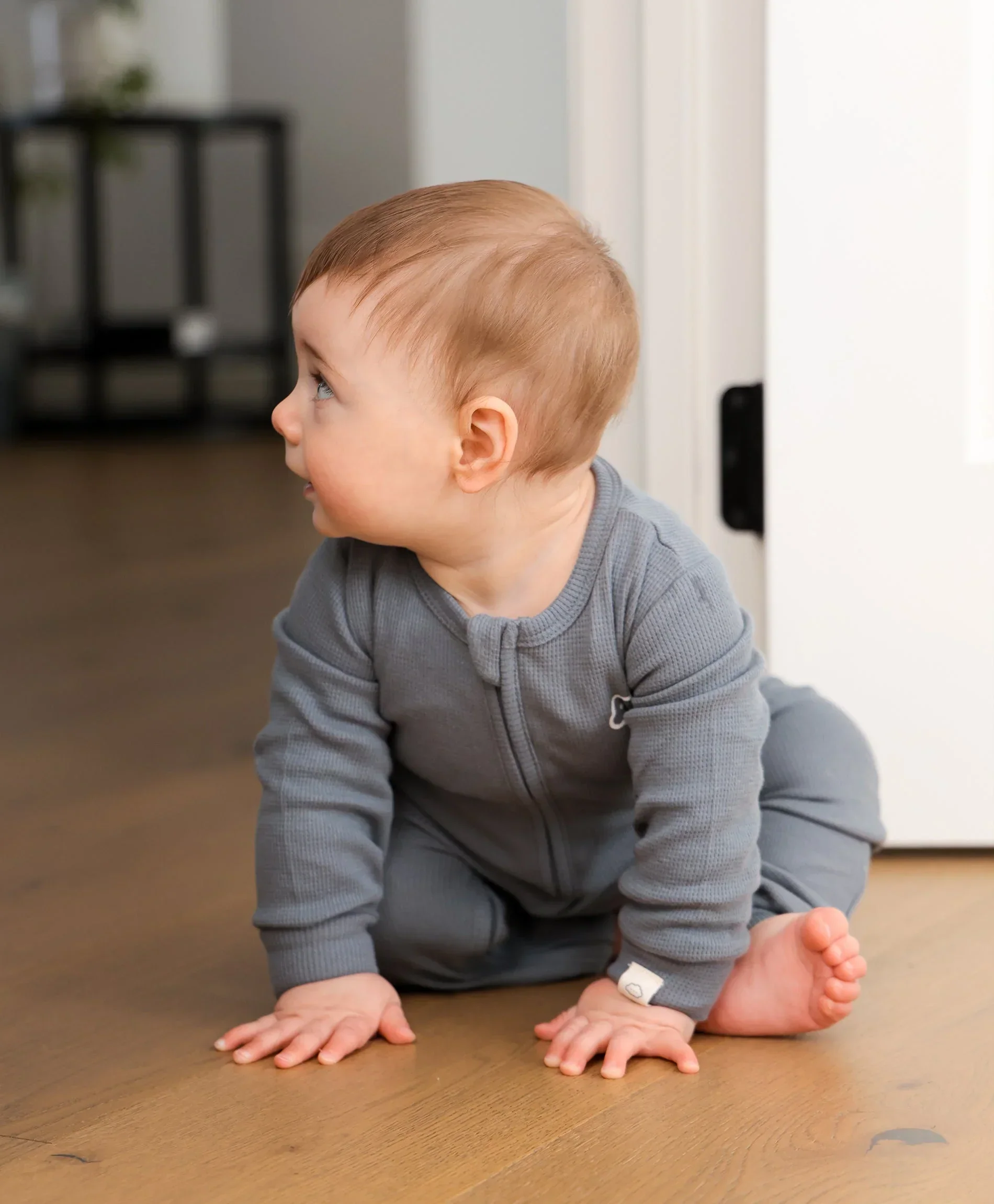 Organic Cotton Waffle Growsuit - Charcoal Blue - Image 4