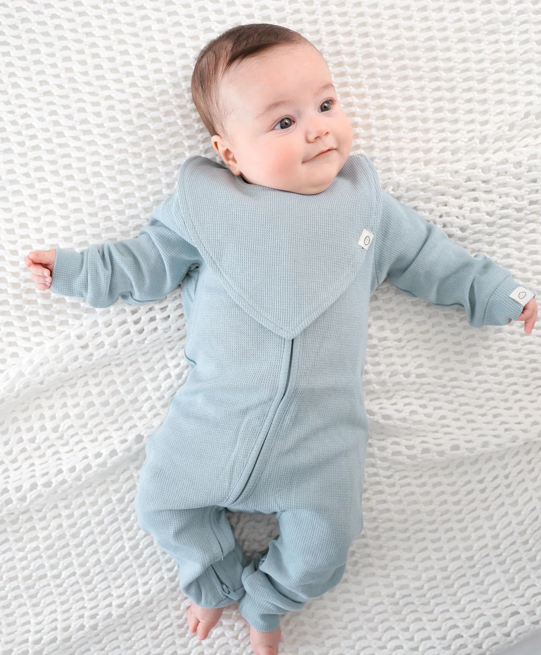 Organic Cotton Waffle Growsuit - Dusk Blue - Image 3