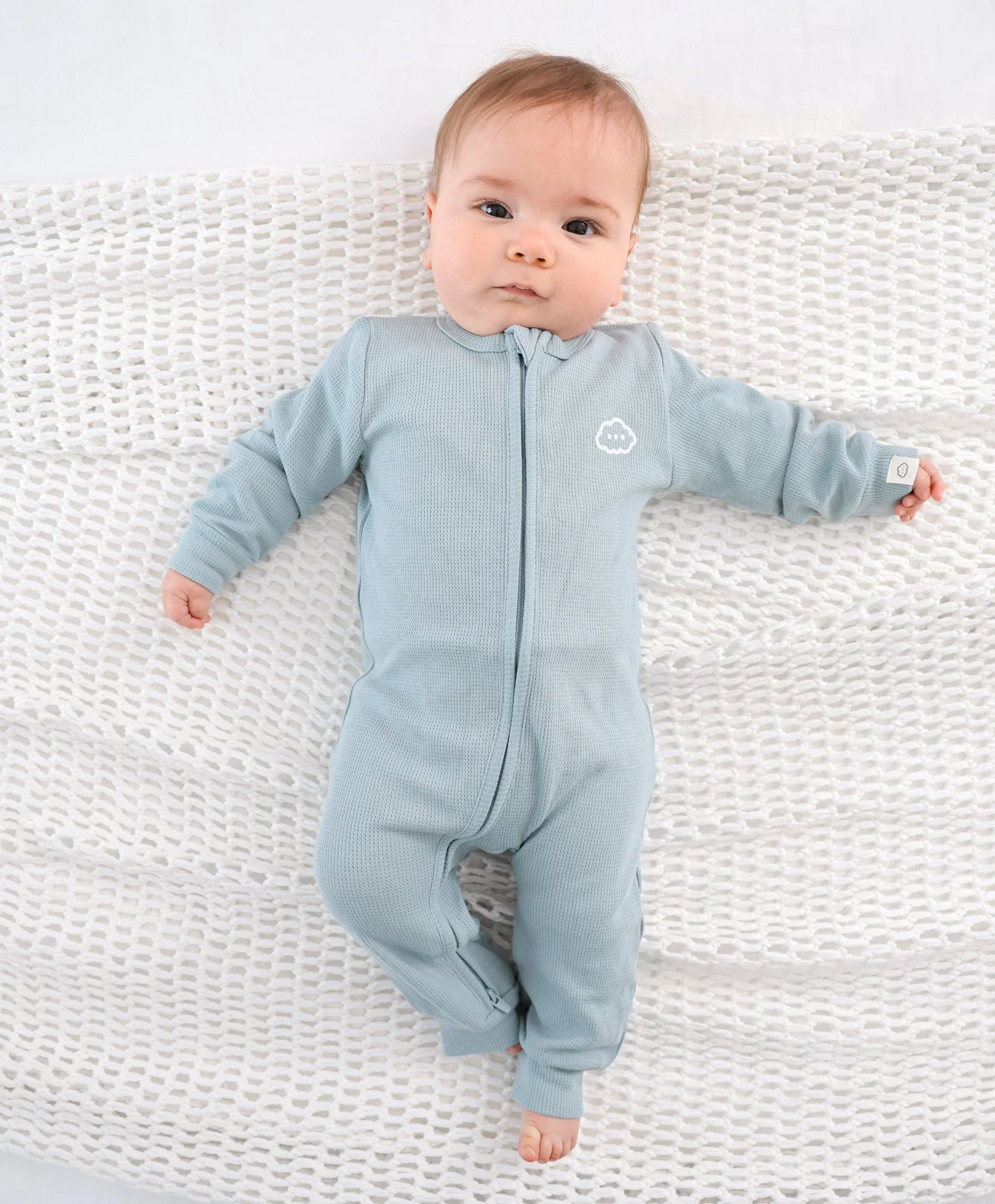 Organic Cotton Waffle Growsuit - Dusk Blue - Image 4