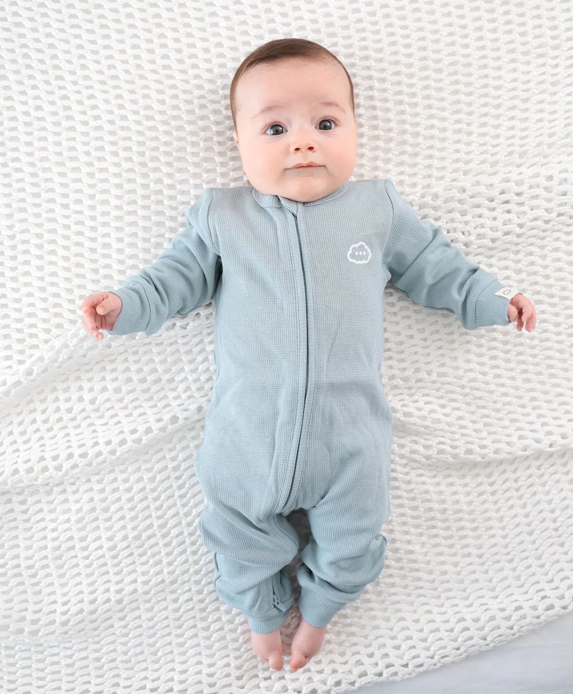 Organic Cotton Waffle Growsuit - Dusk Blue - Image 5