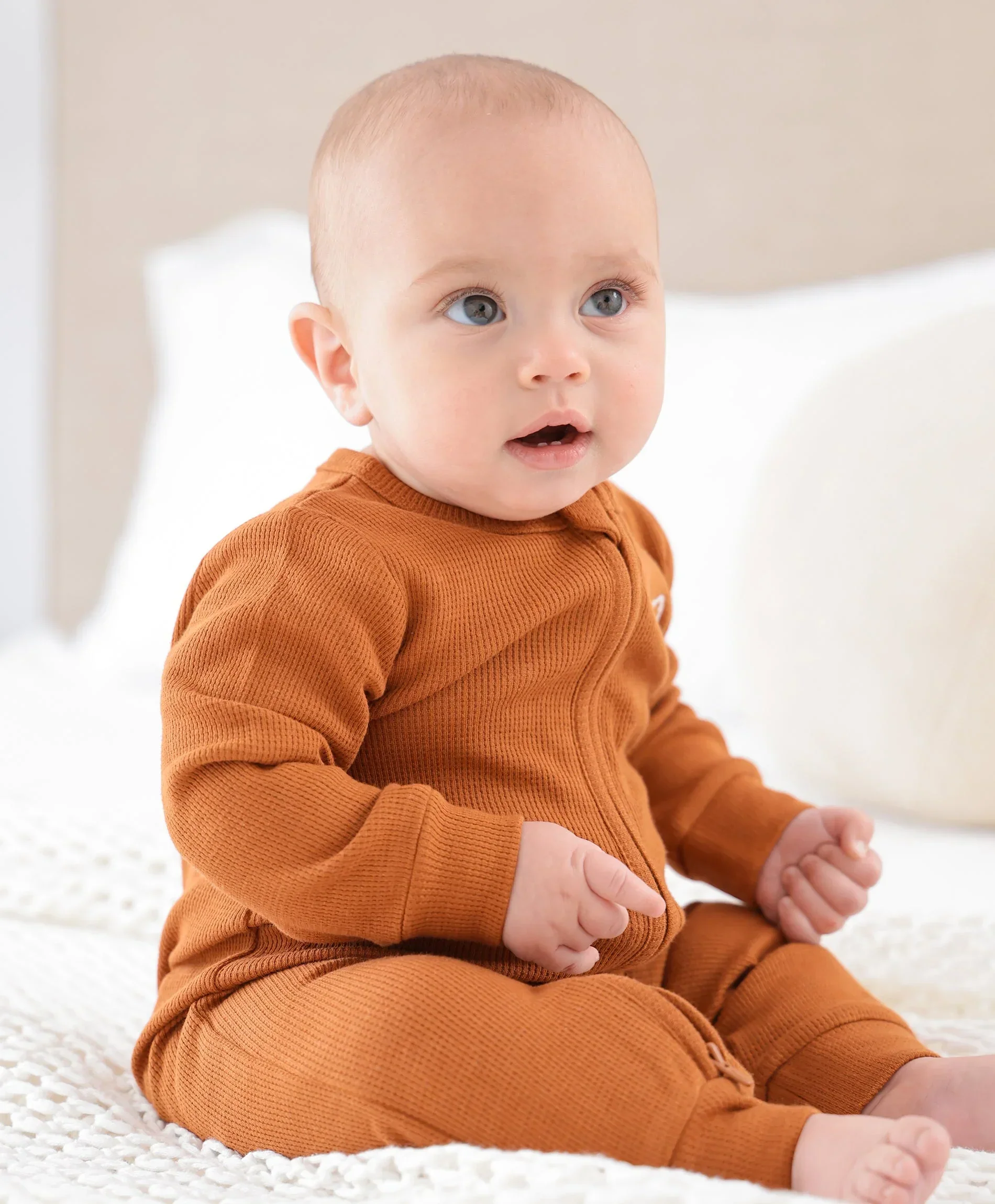 Organic Cotton Waffle Growsuit - Ginger - Image 4