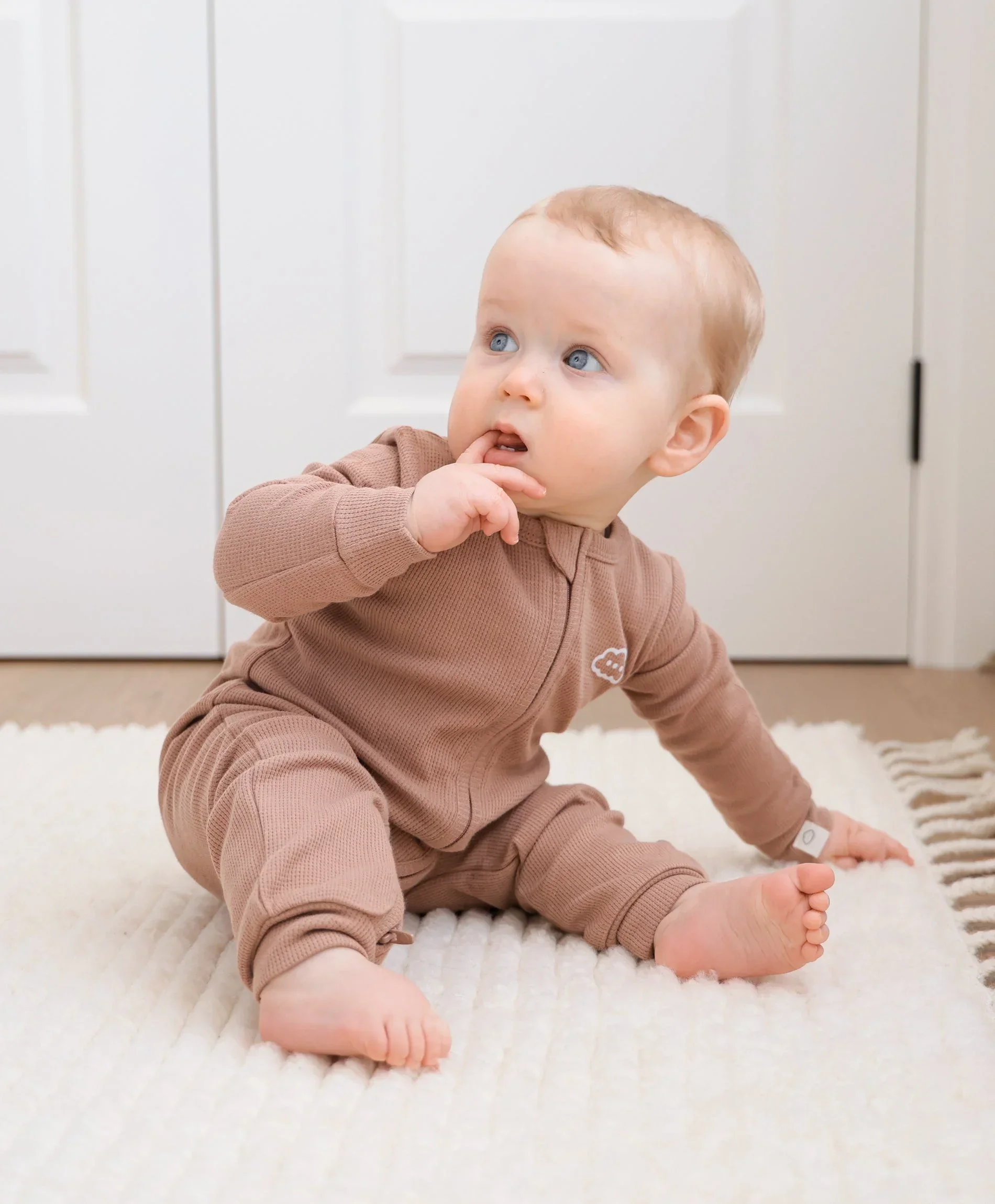 Organic Cotton Waffle Growsuit - Mocha - Image 3