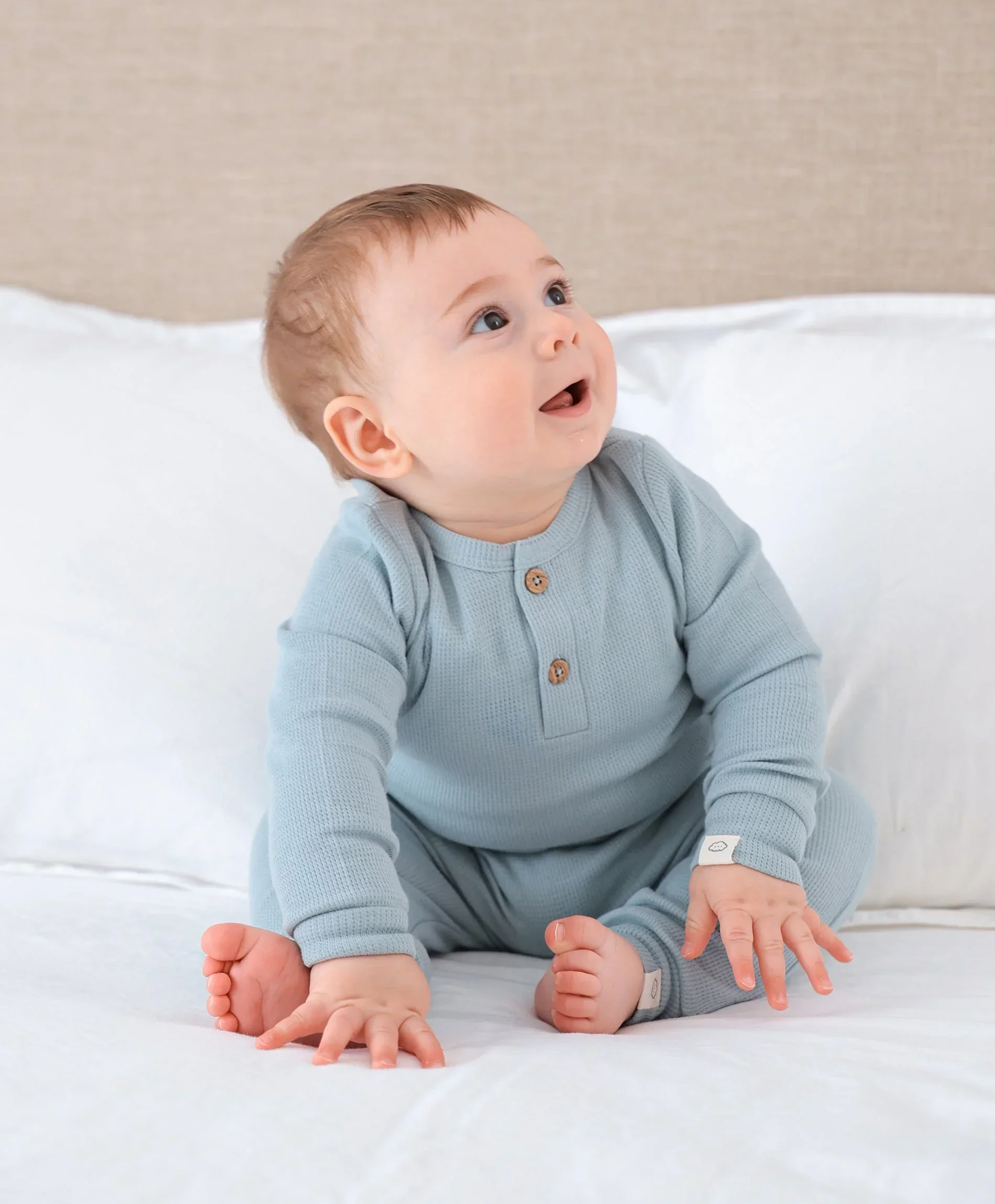 Organic Cotton Waffle Long Sleeve Bodysuit - Dusk Blue - Image 3