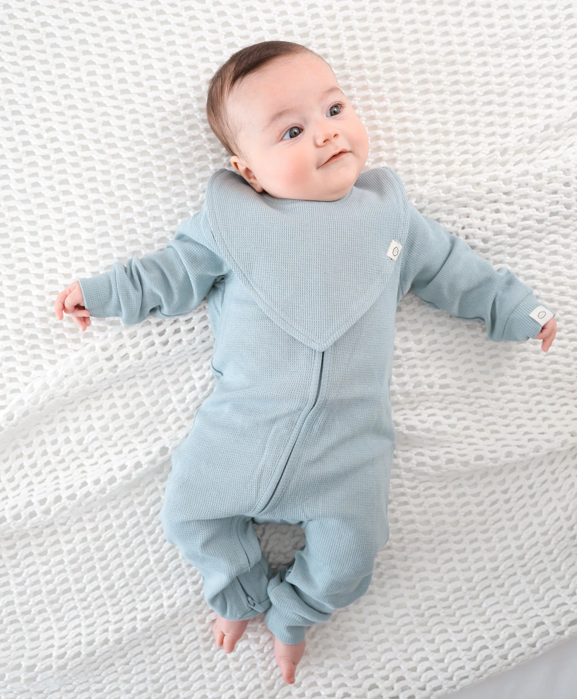 Organic Cotton Waffle Triangle Bib - Dusk Blue - Image 3