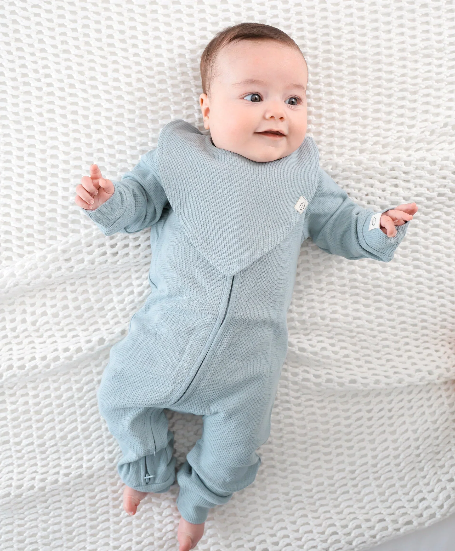 Organic Cotton Waffle Triangle Bib - Dusk Blue - Image 4